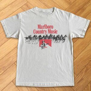 Marlboro Country Music Cowboy Riders Graphic Tee White Western Style